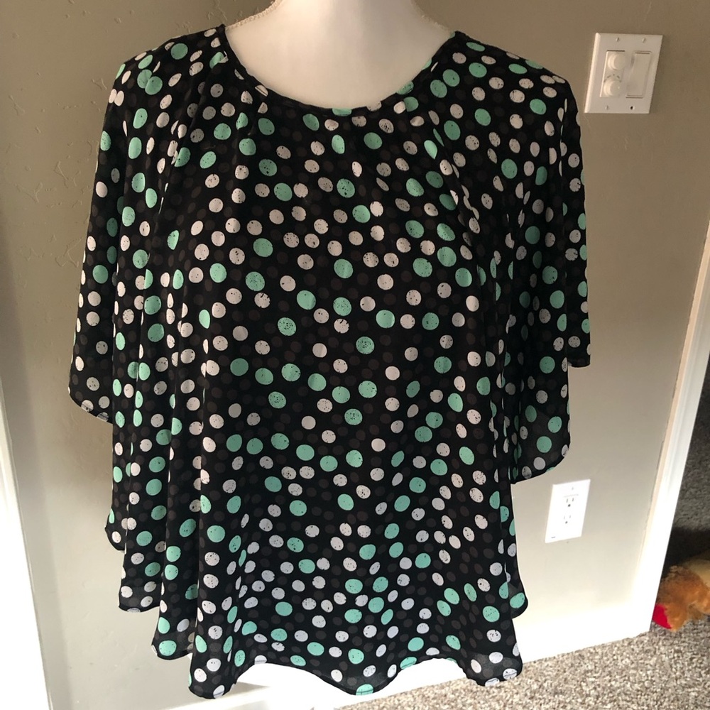 Elle Black Polka Dot Blouse with Mint and White Dots
